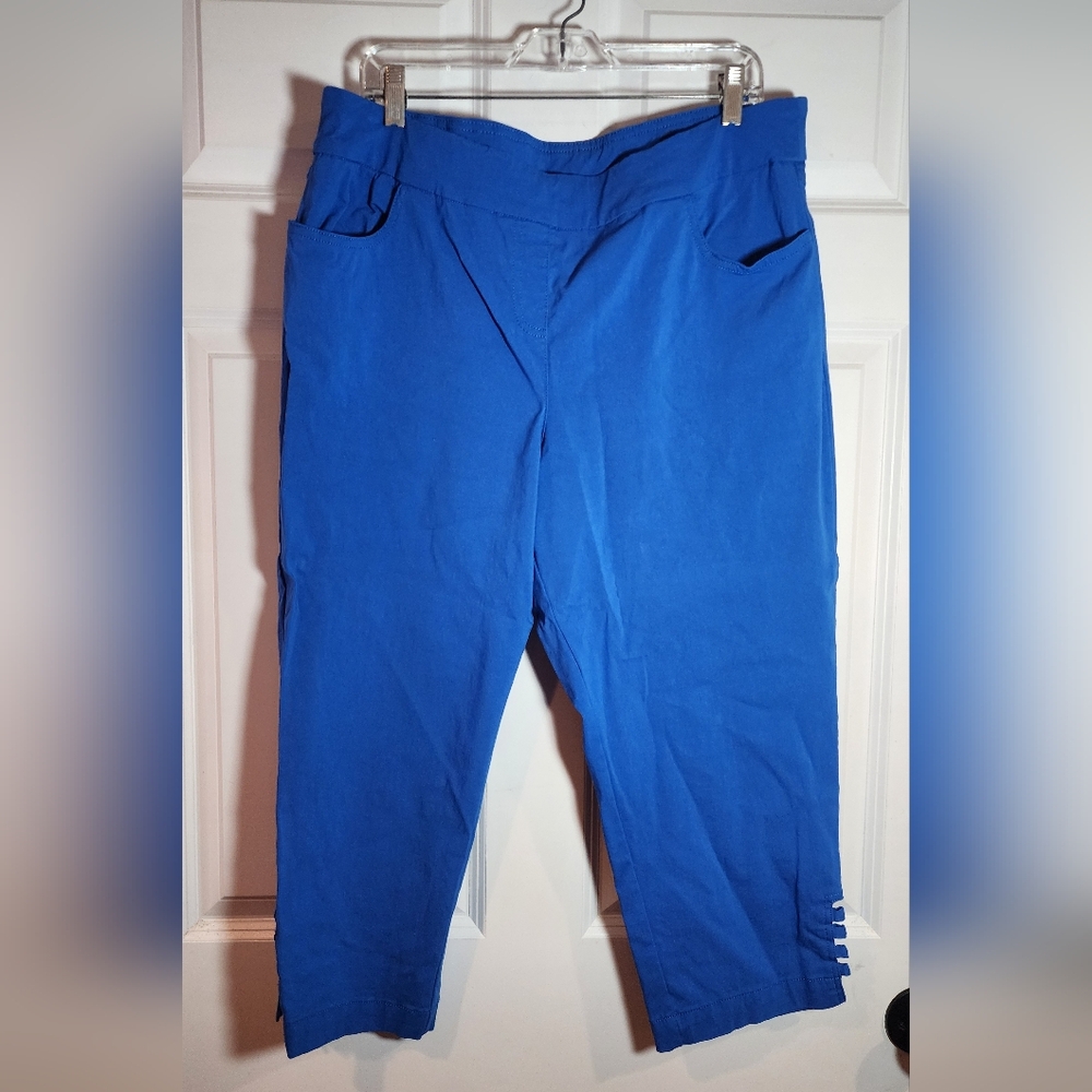 Slim-Sation Royal Blue Stretch Cropped Pants Cutout Detail Tummy Control Size 18